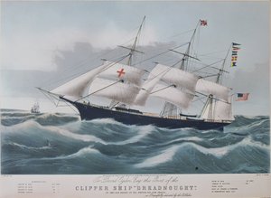 アメリカのクリッパー船「ドレッドノート」、ナサニエル・カリアー（1813-88）のリトグラフ 作： Charles Parsons