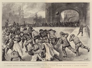 安い娯楽、タワーブリッジの大学生が大型汽船を見ている 作： Charles Paul Renouard