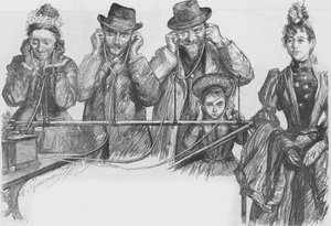蓄音機を聞くパリの展覧会への訪問者 作： Charles Paul Renouard
