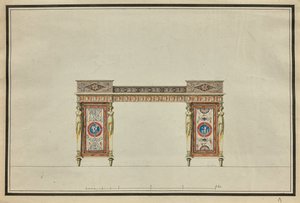 机のデザイン、1800年頃（水彩・インク・紙 作： Charles Percier
