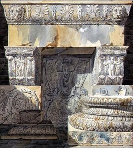 シャルル・ペルシエとピエール・フランソワ・レオナルド・フォンテーヌ（1762-1853）による「Palais, Maisons et Autres Edifices Modernes, Dessines a Rome」の20番プレートからのタイトルページのデザイン「Fragments of Ruins（廃墟の断片）」。パリ