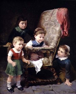 椅子を囲んで遊ぶ子供たち 作： Charles Petit