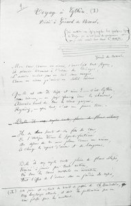 Voyage a Cythere」直筆詩（紙にペン＆インク）（モノクロ写真 作： Charles Pierre Baudelaire