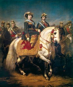 スペインのイザベラ2世王による軍事パレード 作： Charles Porion