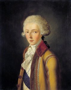 ルイ・アントワーヌ・アンリ・ド・ブルボン・コンデ、アンギャン公爵 (1772-1804) の肖像 - 1788 年頃、「コンデ家」の鹿の腹の狩猟服を着て描かれています。 Charles Rauch (1791-1857) 1836 による絵画。薄暗い。 0.65x0.54メートル。 - ルイ・アントワの肖像 作： Charles Rauch
