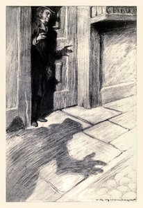 ロバート・ルイス・スティーブンソン（1850-1894）の「ジキル博士とハイド氏の奇妙な事件」から、チャールズ・レイモンド・マコーリー（1871-1934）が挿絵を担当した「Mr Utterson was aware of odd, light foot-steps approach」。 作： Charles Raymond Macauley