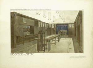 ダイニングルーム、1901年頃（カラーリトグラフ） 作： Charles Rennie (after) Mackintosh