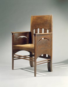 1897年に設計されたアームチェア（ラッシュシート付きオーク）