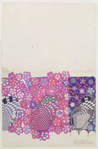 青とピンクのタバコの花のデザイン 作： Charles Rennie Mackintosh