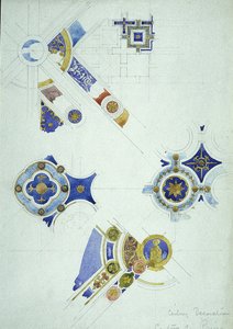 天井装飾、パヴィア修道院、1891年（紙に鉛筆と水彩） 作： Charles Rennie Mackintosh