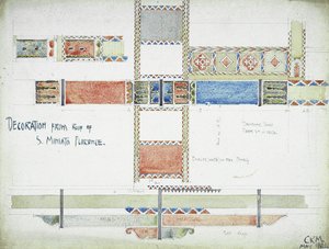 1891年、フィレンツェのS.ミニアートの屋根の装飾（紙に鉛筆と水彩） 作： Charles Rennie Mackintosh