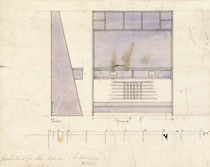 洗面台のデザイン、側面図と正面図、1904年 作： Charles Rennie Mackintosh