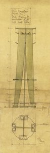 傘、帽子、コートラックのデザイン、立面図と平面図、c.1898-1899（鉛筆、水彩、油を塗ったトレーシングペーパー） 作： Charles Rennie Mackintosh