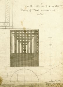 1904年に立面図と平面図で示されたオーダーデスクチェアのデザイン 作： Charles Rennie Mackintosh