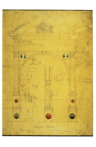 エントランスゲートウェイ、チェルトーザディパヴィーア、1891年（紙に鉛筆と水彩） 作： Charles Rennie Mackintosh
