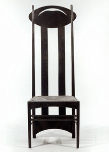 背もたれの高い椅子、c.1897（ラッシュシートとピアスの楕円形のバックレールを備えたダークステインオーク）