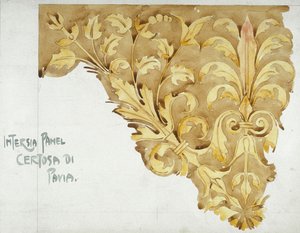 インターシアパネル、パヴィア修道院、1891年（紙に鉛筆と水彩） 作： Charles Rennie Mackintosh