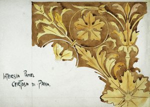 インターシアパネル、パヴィア修道院、1891年（紙に鉛筆と水彩） 作： Charles Rennie Mackintosh