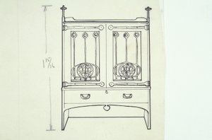 家具の線画（化粧台）、1910年頃（紙にインク） 作： Charles Rennie Mackintosh