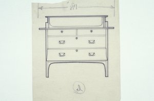 家具の線画（塗装されたパネルのある和解）、1910年頃（紙にインク） 作： Charles Rennie Mackintosh