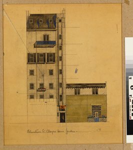 ロンドン、グリーブプレイスとアッパーチェイニーウォークの提案されたスタジオの立面図 作： Charles Rennie Mackintosh