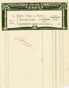 John Orr＆Sons、グラスゴー、c.1894-1898の文房具のデザイン（印刷された紙） 作： Charles Rennie Mackintosh