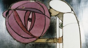 Rowat夫人のために設計された白いキャビネット、1902年（木材、ステンドグラス、エナメル）