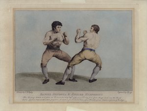 1790 年 9 月 29 日のボクシングの試合での英国のプロボクサー、ダニエル メンドーサとリチャード ハンフリーズ (彫刻) 作： Charles Reuben (after) Ryley