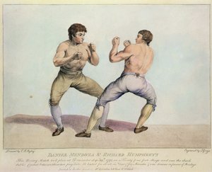 ダニエルメンドーサとリチャードハンフリーズの間のボクシングの試合、1790年9月29日（手描きのエッチング） 作： Charles Reuben Ryley