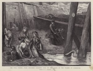 ロンドン、ライムハウスのテムズ河畔で石炭を拾う貧しい子供たち（リトグラフ版 作： Charles Ricketts