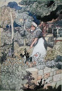 1912年に出版された「A cottage garden」(カラーリトグラフ)