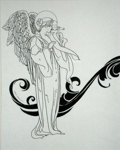 アンデルセン童話集」（1899年刊）の挿絵「天使と赤ん坊」（紙にペン・インク