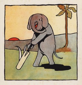ナンセンスクリケットをする象（カラーリトグラフ） 作： Charles Robinson