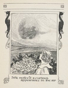 彼女は空中に不思議なものがあるのに気づいた。
アリスとチェシャ猫。 作： Charles Robinson