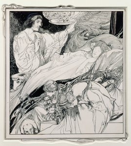 そこで彼女は横たわっていた、とても美しい、ブライアローズのイラスト、フェアリーランドの真の年記-ヘラ王の治世、パブ。 JM Dent＆Co. Ltd.、1900