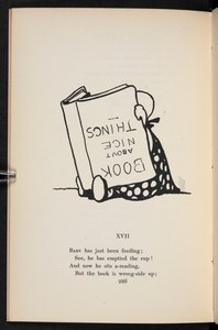 XVII.
韻。逆さまに本を読む子供。 作： Charles Robinson