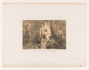 森の中の男性、女性、子供 オランダ最古の住民クヴェネン (オブジェクトのタイトル) 作： Charles Rochussen