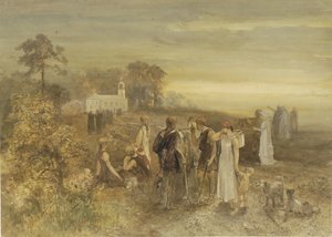 ドイツ人グループに見守られながら教会に向かう修道士たち 作： Charles Rochussen