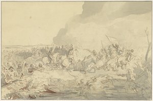 16 世紀の衣装を着た騎兵と歩兵の戦い 作： Charles Rochussen