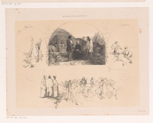 2人の男性と話している女性 作： Charles Rochussen