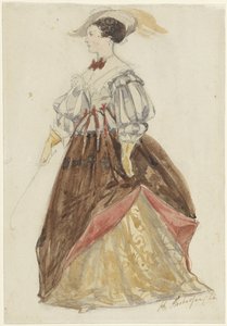 乗馬服を着た女性、帽子と鞭を手に 作： Charles Rochussen