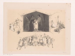 ランタンを持つ女性がポケットの中を見る 作： Charles Rochussen