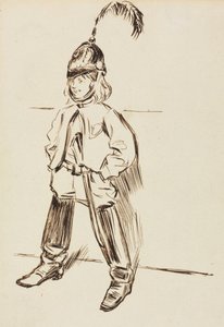ヘルメットとブーツを履いた子供の習作 作： Charles Samuel Keene