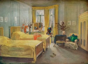 インテリアシーン：Mmeがデザインした寝室。グロリアシルバ、ホテルメトロポール、ロンドン、1922年 作： Charles Sims