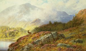 高地の鹿（キャンバスに油彩） 作： Charles Stuart