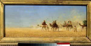 砂漠を渡るキャラバン隊。シャルル・テオドール・フレール（ベイ・フレール）（1814-1888）の作品 作： Charles Theodore  Frere