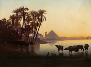 ギザのナイル川沿い、1850年代頃 作： Charles Theodore Frere