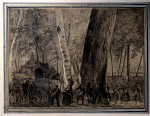フランス革命。「ジャン＝ポール・マラット（1743-1793）の遺体がコルデリエの庭に埋葬されている」 シャルル・テヴナン（1764-1838）によるデッサン 1793年 ヴェルサイユ、ランビネ博物館 作： Charles Thevenin