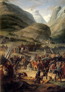 1800年5月20日、グラン・サン・ベルナール（グランド・サン・ベルナール）の横断のためにブールサンピエールにいるフランス軍 - シャルル・テヴナン（1764-1838）の絵画