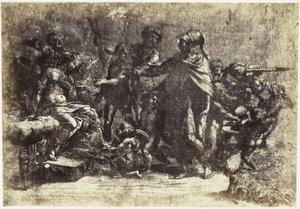 ラファエロの素描の写真複製、兵士、裸の女性、天使のいるシーン 作： Charles Thurston Thompson